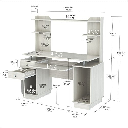 Inval America Computer Work Center With With Hutch, Laricina White
