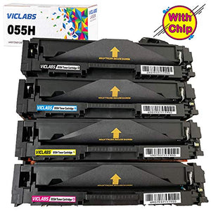 VicLabs Compatible 055H Toner Cartridge(with Chip) Replacement for Canon 055H 055 Toner fifs for Canon LBP664Cdw imageClass MF740Cdw MF741Cdw MF743Cdw MF745Cdw MF746Cdw Toner(BCMY,4-Pack)