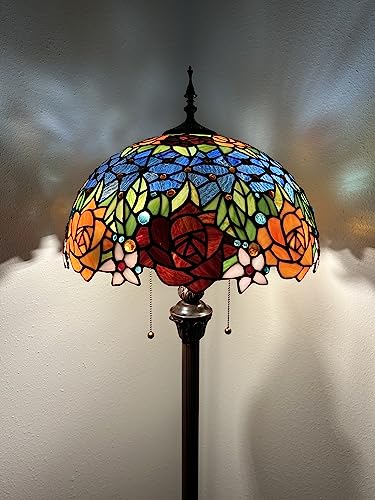 Enjoy Decor Lamps Tiffany Floor Lamp with Stained Glass Rose Flowers - LED Bulbs - H64*W16 in