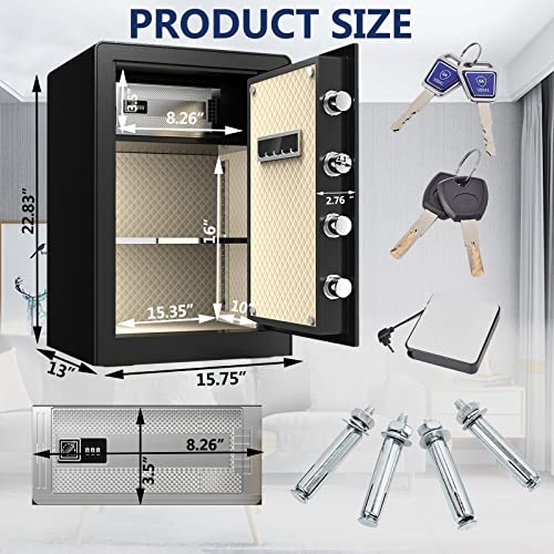 Safe Box,2.3 Cu. Ft Home Safe with Interior Cabinet Box, LED Light, Removable Shelf,LCD Screen Safety Box for Home Office, Storage Cash Jewelry Pistol Valuables