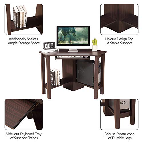 Corner Desk Writing and Study Corner Computer Desk with Keyboard Tray Storage Shelves,Wooden Compact Home Office Desk,47 inch,Brown