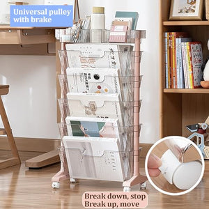 GaRcan Clear Rolling Book Cart Mobile Bookshelf 6 Tier Utility Cart, White