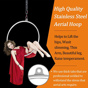 DASKING Aerial Hoop 85cm/90cm Aerial Ring Set Fully Strength Tested 660LBS Single Point Circus Aerial Equipment Yoga Hoop with Accessories and Storage Bag (90CM/32MM)