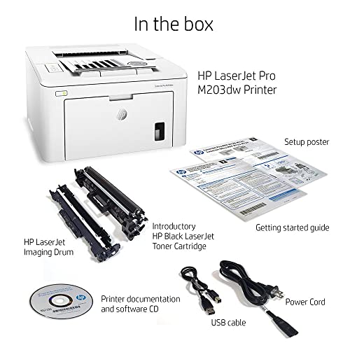 HP Laserjet Pro M203dwB Print Only Wireless Monochrome Laser Printer for Home Business Office, White - 30 ppm, 1200 x 1200 dpi, 8.5 x 14, Auto Duplex Printing, Ethernet
