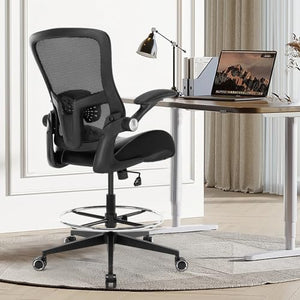 HOMIFYCO Tall Drafting Chair with Flip-up Armrests, Footrest, and Lumbar Support - Black