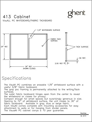 Ghent VisuALL PC, Gray Fabric Bulletin Board Outside with Acrylate Whiteboard Inside (41302)