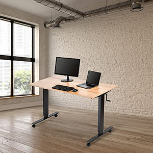 Stand Up Desk Store Crank Adjustable Height Rolling Standing Desk (Charcoal Frame/Natural Walnut Top, 56" Wide)