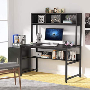 Tribesigns 47 inch Computer Desk with Hutch and Bookshelf, Home Office Desk with Storage Shelf, PC Laptop Workstation Gaming Writing Study Computer Table, Space-Saving Desk for Small Space