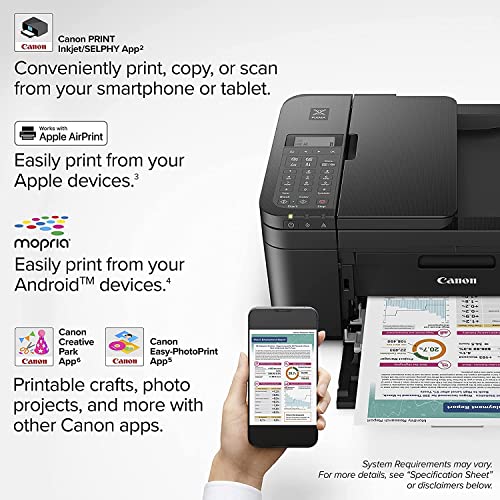 Canon PIXMA TR47 20 All-in-One Multifunction Wireless Color Inkjet Printer, Black - Print Copy Scan Fax - 4800 x 1200 dpi, 8.5 x 14, 2-Line LCD Display, Auto Duplex Printing, 20-Sheet ADF