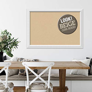Tan Cork Board (40.00 x 28.00 in.), Blanco White Wood Frame - Bulletin Board, Organization Board, Pin Board - Large