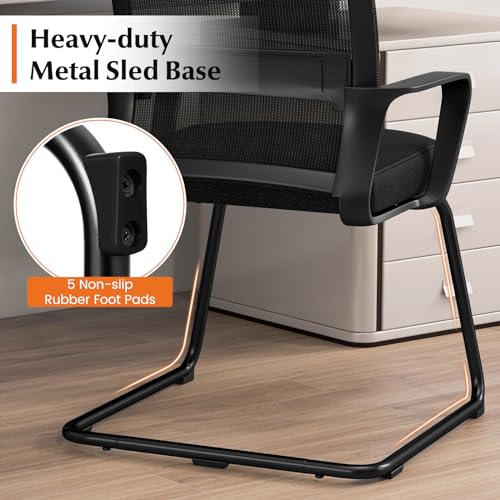 Tangkula Set of 10 Office Guest Chairs with Lumbar Support, Breathable Mesh Back, Armrests & Sled Base, Black