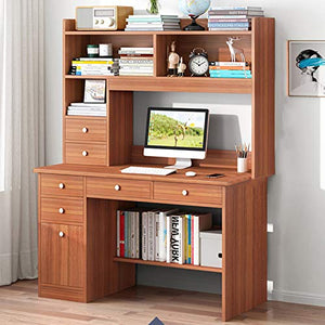 YAOJP 2 In1 Bookshelf Computer Desk, Modern Bedroom Office Writing Desk Computer Workstation with Drawers Large Storage Space Table,Brown,100x45x152cm