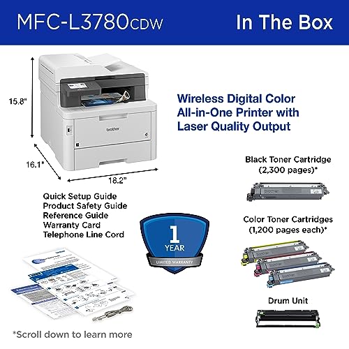 Brother MFC-L3780CDW Wireless Color All-in-One Printer | Laser Quality Output | Duplex Copy & Scan | Amazon Dash Replenishment Ready
