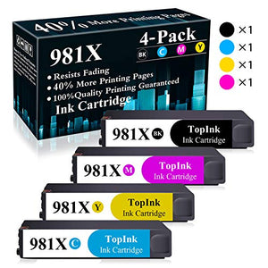4-Pack (BK/C/M/Y) 981X Black,Cyan,Yellow,Magenta Remanufactured Ink Cartridge Replacement for HP PageWide Pro 556dn 556xh 556 MFP 586z MFP 586dn MFP 586f MFP 586 Printer,Sold by TopInk