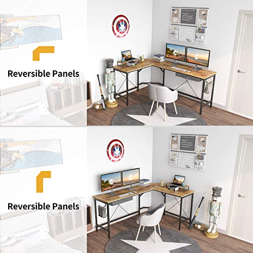 CubiCubi L-Shaped Desk Computer Corner Desk, Home Office Gaming Table, Sturdy Writing Workstation with Small Table, Space-Saving, Easy to Assemble, Rustic Brown