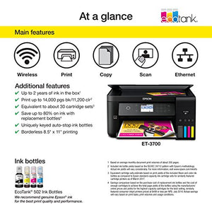 Epson Expression ET-3700 EcoTank Wireless Color All-in-One Supertank Printer with Scanner, Copier and Ethernet