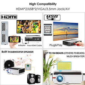 Bluetooth Projector WIFI 5000 Lumens Android Wireless Home Theater Cinema Support Full HD 1080P 200" with HDMI USB VGA Port for iPhone iPad PC Smartphone