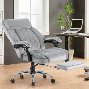 HOMYEDAMIC Velvet Ergonomic Office Chair with Footrest - Executive Computer Recliner (7013-Grey Upgrade)