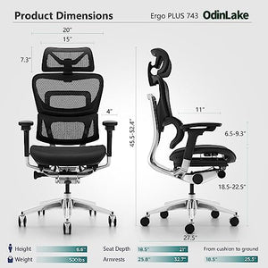 Odinlake 743-Plus Home Office Desk Chair with Footrest - Black