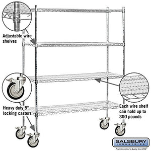 Salsbury Industries Mobile Wire Shelving Unit, 60-Inch Wide by 80-Inch High by 18-Inch Deep, Chrome