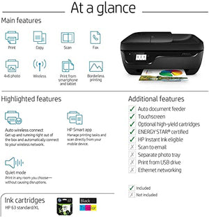 HP OfficeJet 3830 All-in-One Wireless Color Inkjet Printer, Black - Print Scan Copy Fax