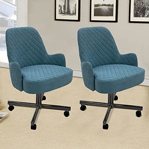Generic Aqua Blue Fabric Upholstered Caster Chairs (Set of 2) - Modern Contemporary Metal Finish