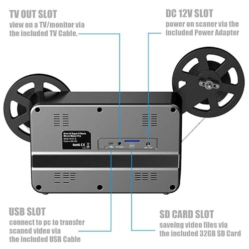 Jancane Film to Digital Converter with 2.4" Screen, Converts 8mm & Super 8 Film to MP4 Files, 32GB SD Card Included
