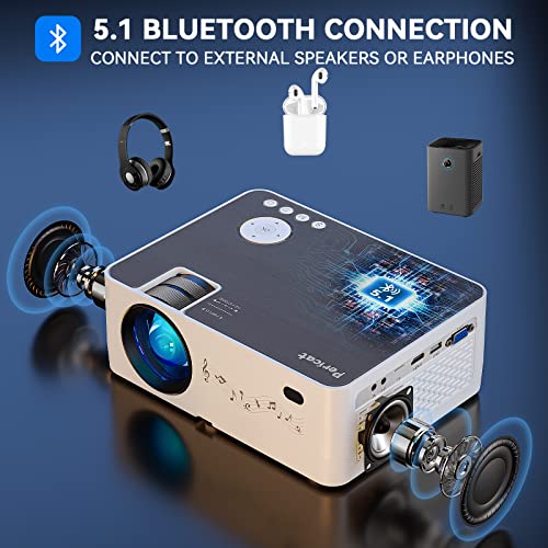 Pericat WiFi Bluetooth 5G Native 1080P Projector with 4K Support, 350'' Display - iPhone, TV Stick, Mac Compatible