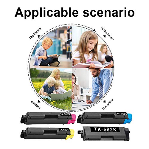 5 Pack (2BK+1C+1M+1Y) TK592 TK-592 1T02KV0US0 1T02KVCUS0 1T02KVBUS0 1T02KVAUS0 Toner Cartridge Replacement for Kycoera Ecosys M6026cidn(1102PX2US0) FS-C5250DN(1102KV3NL0) Toner Kit Printer