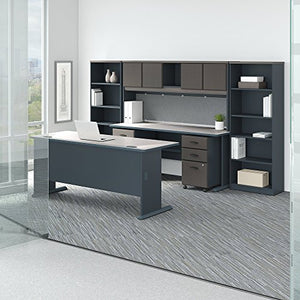 Bush Business Furniture Series A 72W Desk with Credenza, Hutch, Bookcases and Storage in Slate and White Spectrum