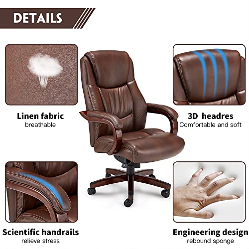 JOMEED CC82 Delano Big and Tall Executive Office Chair with Lumbar Support, Adjustable Height, Memory Foam - Brown Leather