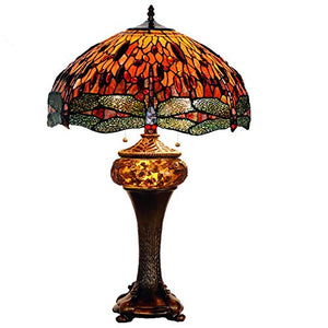 Xihe Tiffany Antique Table Lamp 18" Dragonfly Son and Lamp Vintage Classic Artist Living Room Table Lamp