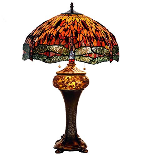 Xihe Tiffany Antique Table Lamp 18" Dragonfly Son and Lamp Vintage Classic Artist Living Room Table Lamp