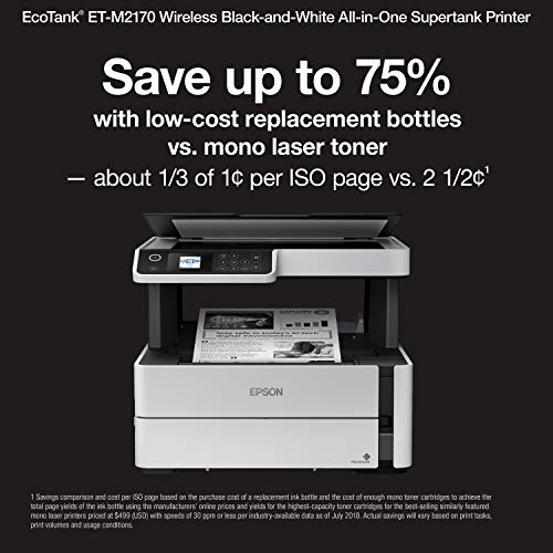 Epson EcoTank ET-M2170 Wireless Monochrome All-in-One Supertank Printer with Ethernet PLUS 2 Years of Unlimited Ink