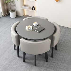 PYJYWAN Office Table and Chair Set - Small Conference Negotiation Dining Set - Space-Saving - Gray Round Table + Gray Chair