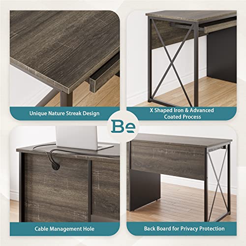 Bestier Office Desk with Drawers, 55 inch Industrial Computer Desk, Dark Gray Oak