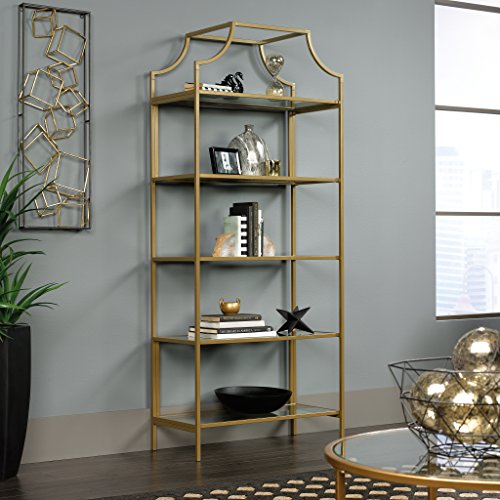 Sauder International Lux Bookcase, Satin Gold Finish