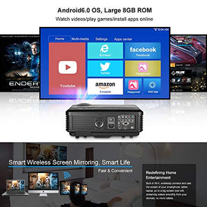 Bluetooth Smart Wi-Fi HD Projector Portable LCD LED 4400 Lumen Home Theater Video Projectors 1080P Full HD Airplay Wireless Display, HDMI USB VGA AV RCA Audio, for Movies Games Indoor Outdoor