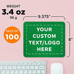 100 Rectangle Mouse Pads Pack - Customizable Text, Logo - 1/8" Rubber, Economical - Green