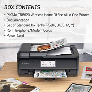 Canon TR8620 All-In-One Printer For Home Office | Copier |Scanner| Fax |Auto Document Feeder | Photo and Document Printing | Airprint (R) and Android Printing, Black (Renewed)