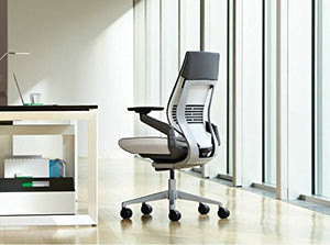 Steelcase Gesture Task Chair: Wrapped Back - Platinum Metallic Frame/Base/Seagull Accent - Standard Carpet Casters