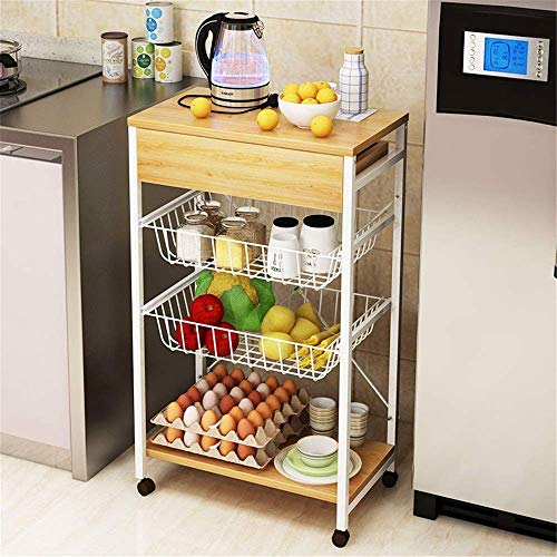 3-Tier Kitchen Trolley Cart with Lockable Caster Wheels - Wood - 80x48x33 cm