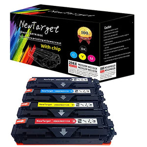 Newtarget 206x (with chip) Toner Cartridge for hp 206a 206x W2110A W2110X use on hp Color Laserjet Pro M255dw MFP M283fdw M283cdw M283 M255 Printer (206x Toner cartridges 4 Pack)