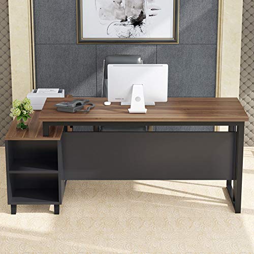 Tribesigns Large L-Shaped Desk, 55 Inches Executive Office Desk Computer Table Workstation with 47 Inches File Cabinet Storage, Brown