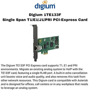 Digium 1TE133F  1 Span Digital T1 PCI Express Card with Hardware Echo Cancellation
