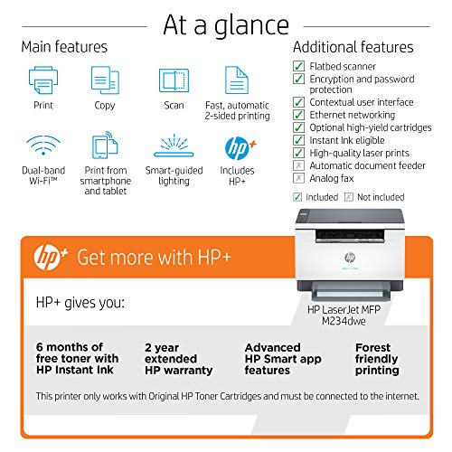 HP LaserJet MFP M234dwe Wireless Black & White All-in-One Printer, with bonus 6 months free Instant Ink through HP+ (6GW99E)