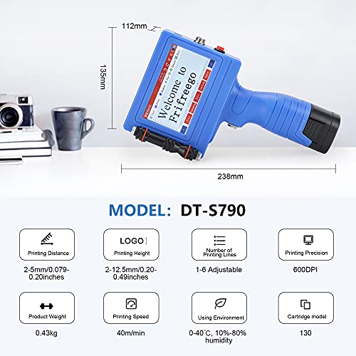 Frifreego Handheld Inkjet Printer, 600DPI Quick-Drying Portable Printer, HD Touch Screen, for Printing QR Code Date Label Brand Logo Custom Text, Suitable for Various Materials, Support 18 Languages