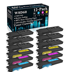12-Pack (6BK+2C+2M+2Y) W8D60 84JJX MN6W2 MD8G4 Compatible Toner Cartridge Replacement for Dell C3760dn C3760n C3765dnf Printer,Sold by TopInk