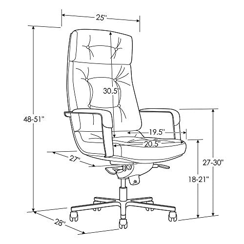 Perot Genuine Leather Aluminum Base High Back Executive Chair - Black