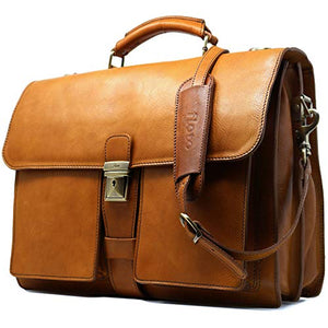Floto Novella Leather Briefcase Attache Messenger Bag (Tobacco Brown)